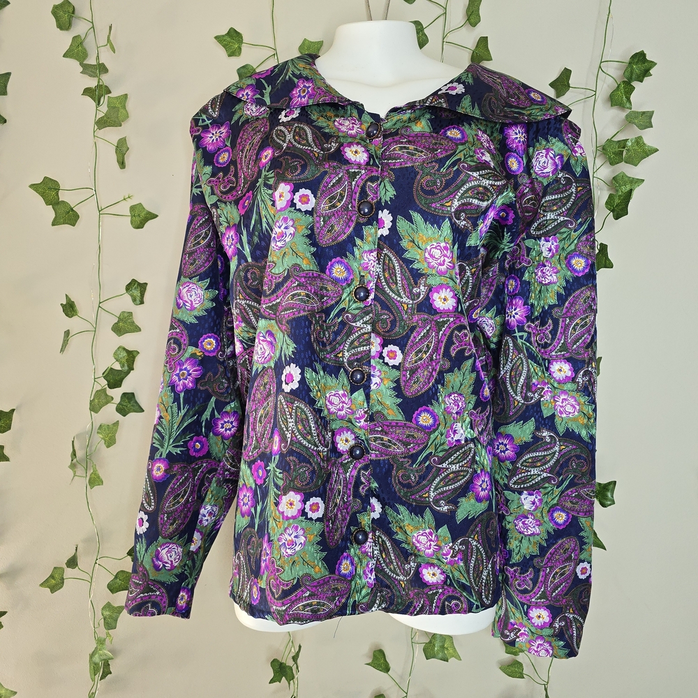 Floral Paisley Women's Boxy Blouse Round Collar Fairycore